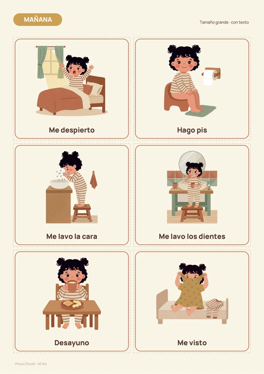 Página del PDF con tarjetas de la mañana